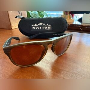 NEW Native Eyewear Sanitas Polarized Sunglasses.  Woodgrain frames.